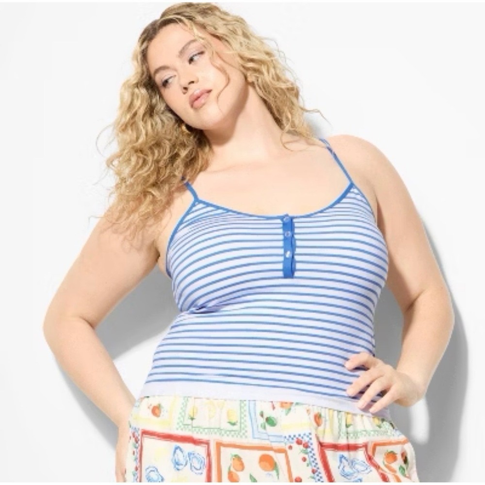 NWT Wild Fable Women's Blue and‎ White Striped Tank Top 1x XL Beachy Summer